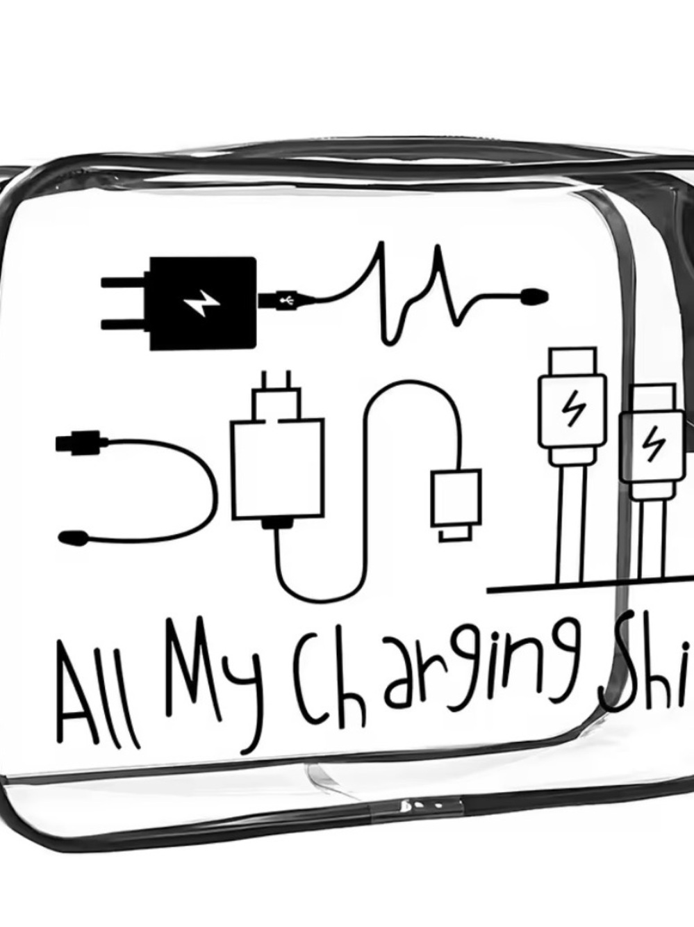 Clear/Black Zippered Waterproof Bag All My Charging sh$$ TSA 3-1-1, 20x15x6cm